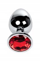 silver anal plug toyfa metal with red round shaped gem,