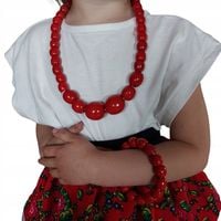 KORALE góralskie drewniane Czerwone + BRANSOLETKA Koło Gospodyń Wiejskich