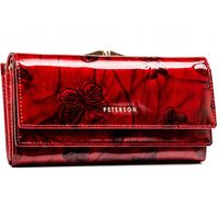 PETERSON portfel damski skórzany lakierowany z motylami P159 czerwony