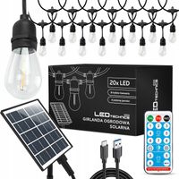 GIRLANDA SOLARNA OGRODOWA ZEWNĘTRZNA 20m 20x żarówka LED LAMPKI + pilot