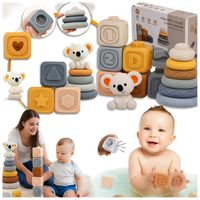 KLOCKI SENSORYCZNE GUMOWE MIĘKKIE KREATYWNE WIEŻA MONTESSORI PIRAMIDA 13 EL