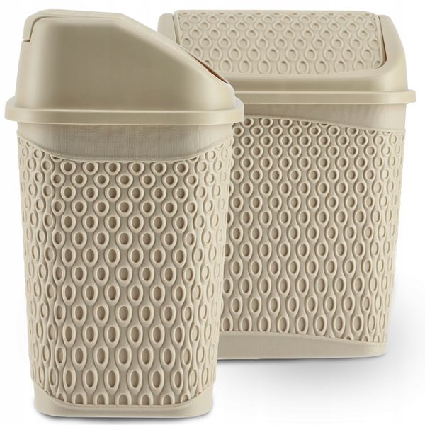 KADAX Kosz Na Śmieci Łazienkowy Beżowy 6,2L Uchylny Pojemnik zdjęcie 8