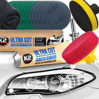 K2 ZESTAW DO POLEROWANIA REFLEKTORÓW PASTA ULTRA CUT GĄBKA KRĄŻKI ŚCIERNE