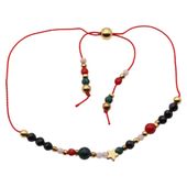 Bransoletka na sznurku - mix kamieni i srebro złocone