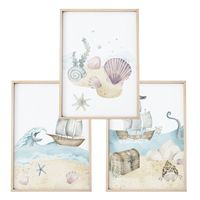 ZESTAW 3 szt. Plakaty Obrazki do Pokoju Dziecięcego MORZE MUSZELKI A3