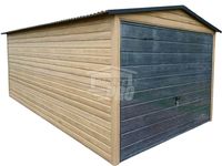 Garaż blaszany 3x6m Brama uchylna Drewnopodobny - Dach dwuspadowy GP445