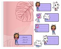 NAKLEJKI NA ZESZYT ZESZYTY NALEPKA 8szt - KOCI DOMEK GABI + GRATIS POSTACIE