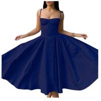 Sukienka damska letnia vintage niebieska na ramiączkach S z kieszeniami