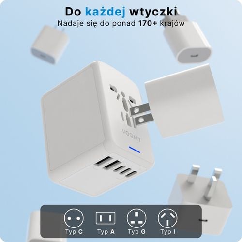 Adapter Podróżny VOOMY Y29 Z Ponad 170 Narodów - 2 Usb A 3 Usbc Biały na Arena.pl
