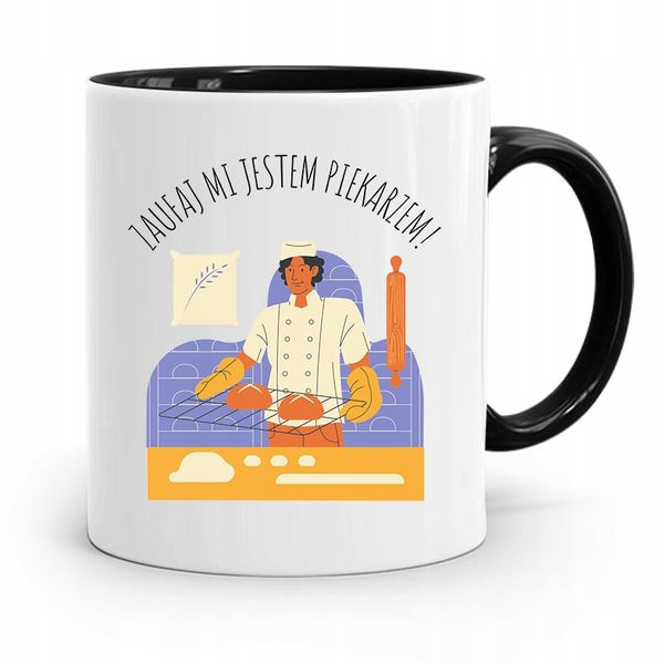 Kubek Czarny Prezent Dla Piekarza Zaufaj Mi Z Nadrukiem Ze Zdjęciem zdjęcie 1