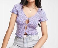 MONKI bluzka top T-shirt w drobne kwiaty z zapięciem na guziki r.S