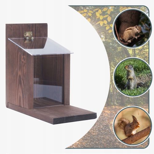 Karmnik Dla Wiewiórek Drewniany Domek Impregnowany Duży Orzechowa na Arena.pl