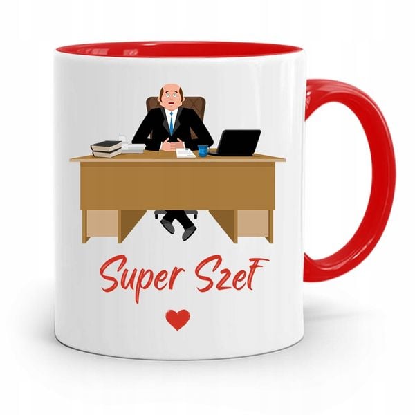 Kubek Czerwony Dla Szefa Super Szef Prezent Z Nadrukiem Ze Zdjęciem zdjęcie 1