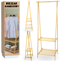 wieszak bambusowy składany dwie półki na buty regał stojak przedpokój haki