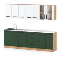Kuchnia Duża Z Blatem Remino 2.6m Modułowa Wotan Biały Butelkowa Zieleń