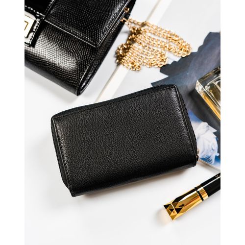 modny, skórzany portfel damski na zatrzask w czarnym kolorze - rovicky na Arena.pl