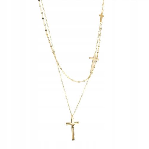 Pozłacany Naszyjnik Damski ze Stali Szlachetnej Wielowarstwowy z Krzyżykami na Arena.pl