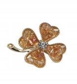 Piękna broszka wysadzana lśniącymi żółtymi kryształkami koniczynka 3cm