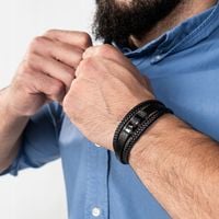 SERASAR, Męska Skórzana Bransoletka [Glory] - Srebro, 23cm