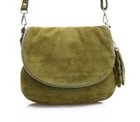VERA PELLE torebka zamszowa listonoszka chlebak z paskiem V225 oliwkowa