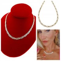 op249 Piękny ażurowy złoty elegancki łańcuszek kolia cyrkonie 41+6