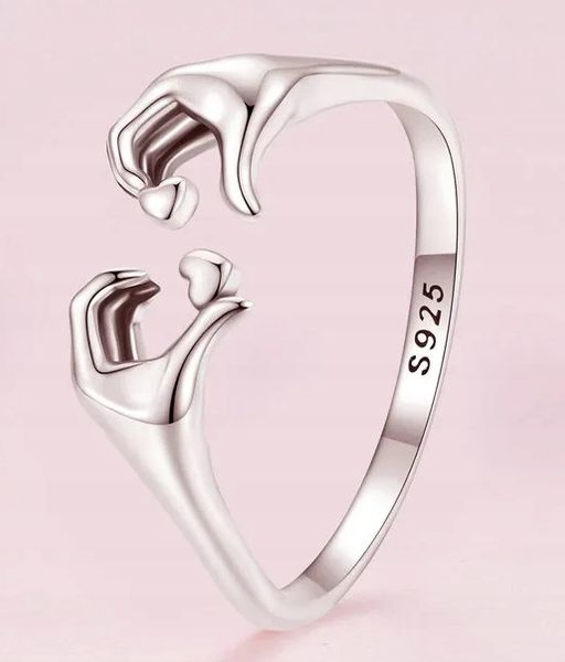 SREBRNY PIERŚCIONEK RODOWANY DLA KOBIETY SREBRO PRÓBA 925 DŁONIE SERCA zdjęcie 7