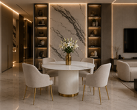 Okrągły stół glamour ryflowany Luna Ecru z marmurem 120x120x75