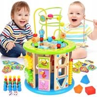 DREWNIANA KOSTKA EDUKACYJNA 11w1 SORTER RYBKI GRA MONTESSORI