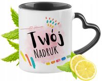 Kubek Czarny Z Uszkiem W Kształcie Serca Na Prezent Z Nadrukiem Zdjęciem