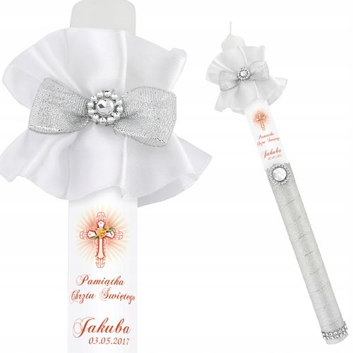 Świeca NA CHRZEST z ozdobami imię i data CHRZTU prezent na chrzest na Arena.pl