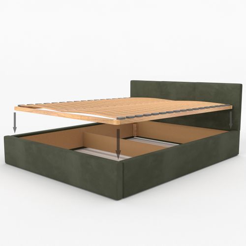 ŁÓŻKO TAPICEROWANE DO SYPIALNI 140x200 ŁÓŻKO PODWÓJNE Z POJEMNIKIEM KHAKI na Arena.pl