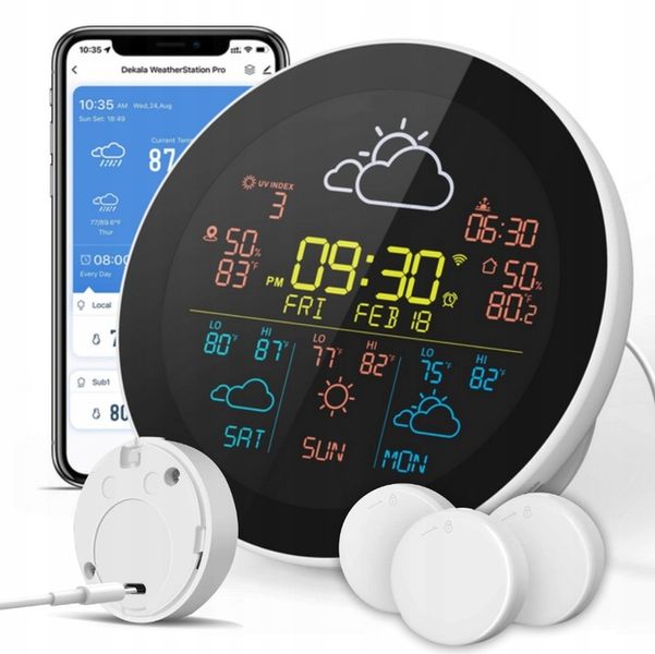 STACJA POGODY POGODOWA WIFI METEOROLOGICZNA TUYA ZEGAR 3 CZUJNIKI PROGNOZA zdjęcie 2