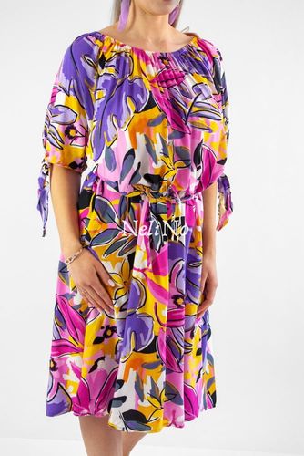 Mocno wzorzysta sukienka w liście i kwiatki hiszpanka STYLE Fioletowa UNI na Arena.pl