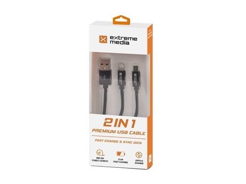 Kabel micro USB, Lightning - USB-A M/M 1m combo czarny na Arena.pl