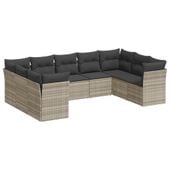 9-cz. zestaw mebli ogrodowych, poduszki, jasnoszary polirattan