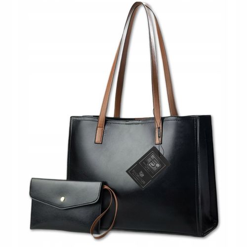 Torebka Shopper Damska CZARNA Torba Na Ramię Duża A4 SKÓRZANA Shopperka na Arena.pl