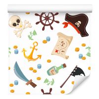 Tapeta dla dzieci mapa skarbów monety palmy bajka