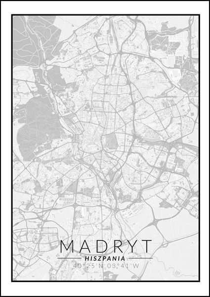 Madryt mapa czarno biała - plakat 59,4x84,1 cm zdjęcie 1