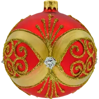 Bombka czerwona ze złotymi zdobieniami: 6 sztuk