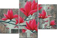60CM 90 ZEGAR 3 ELEM FUKSJOWA MAGNOLIA ŚCIENNY