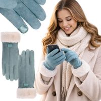 RĘKAWICZKI DAMSKIE DOTYKOWE OCIEPLANE Z FUTERKIEM