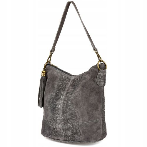 Torebka Skórzana Zamszowa Croco Listonoszka 2 Paski Szara Beltimore W13 na Arena.pl