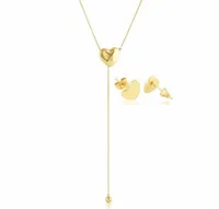 KOMPLET BIŻUTERII STAL CHIRURGICZNA ZŁOTY 2 częściowy KRAWATKA SERCA