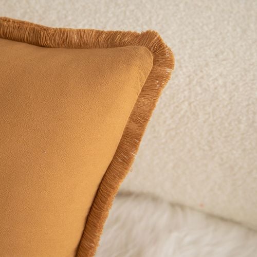 Zestaw 4 Poszewek Bawełnianych Boho z Frędzlami 60x60 cm Pomarańcz Brąz na Arena.pl