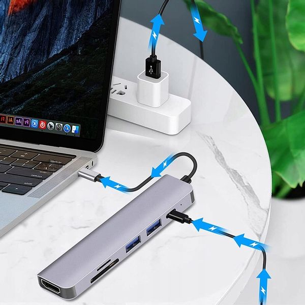 ADAPTER PRZEJŚCIÓWKA 6w1 HUB USB-C HDMI 4K SD do MACBOOK AIR PRO LAPTOPA PC zdjęcie 2