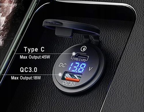 Gniazdo samochodowe USB QC 3.0 PD WOLOTMIERZ 12V 24V IP65 transparent 63W na Arena.pl