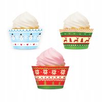 PAPILOTKI OWIJKI PAPIEROWE do babeczek Boże Narodzenie 3 wzory 12 szt