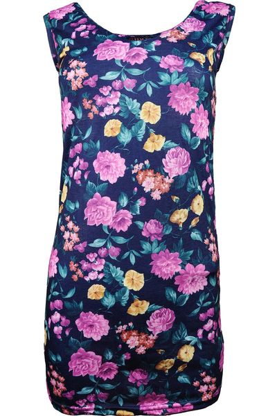 Granatowa tunika, kwiaty  - S/M zdjęcie 2