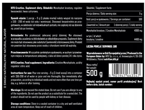 KREATYNA KFD PREMIUM CREATINE 500 g MONOCHYDRAT SMAK OWOCE TROPIKALNE na Arena.pl
