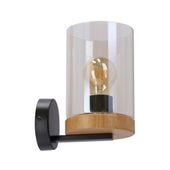 Wels lampa kinkiet czarny+drewniany 1x40W E27 klosz dymiony